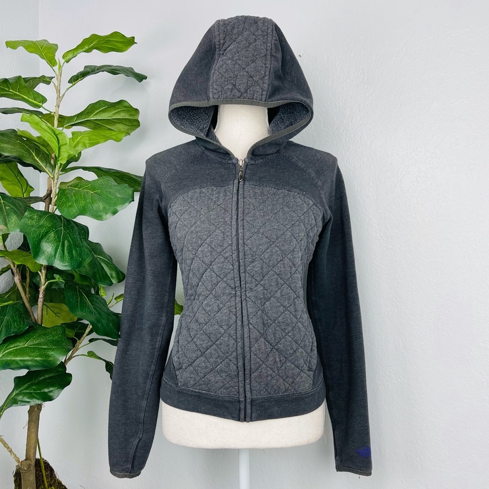 THE NORTH FACE GREY CHARCOAL QUILTED SOFT LONG SLEEVE HOODIE JACKET
